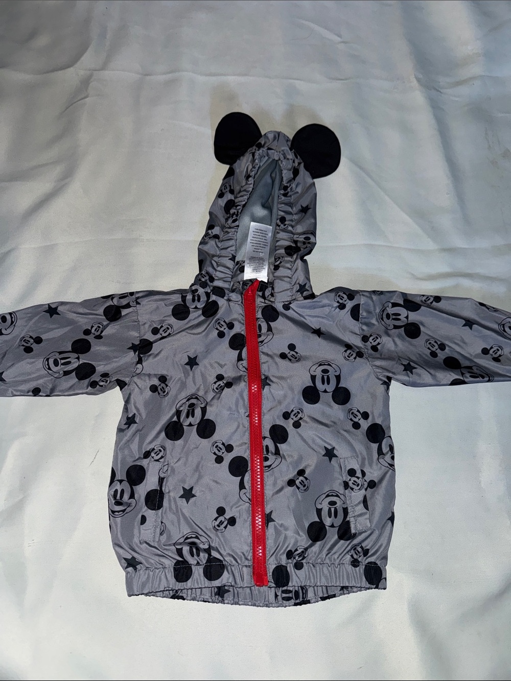 Disney Gray Mickey Mouse Hooded Jacket with Red Zipper